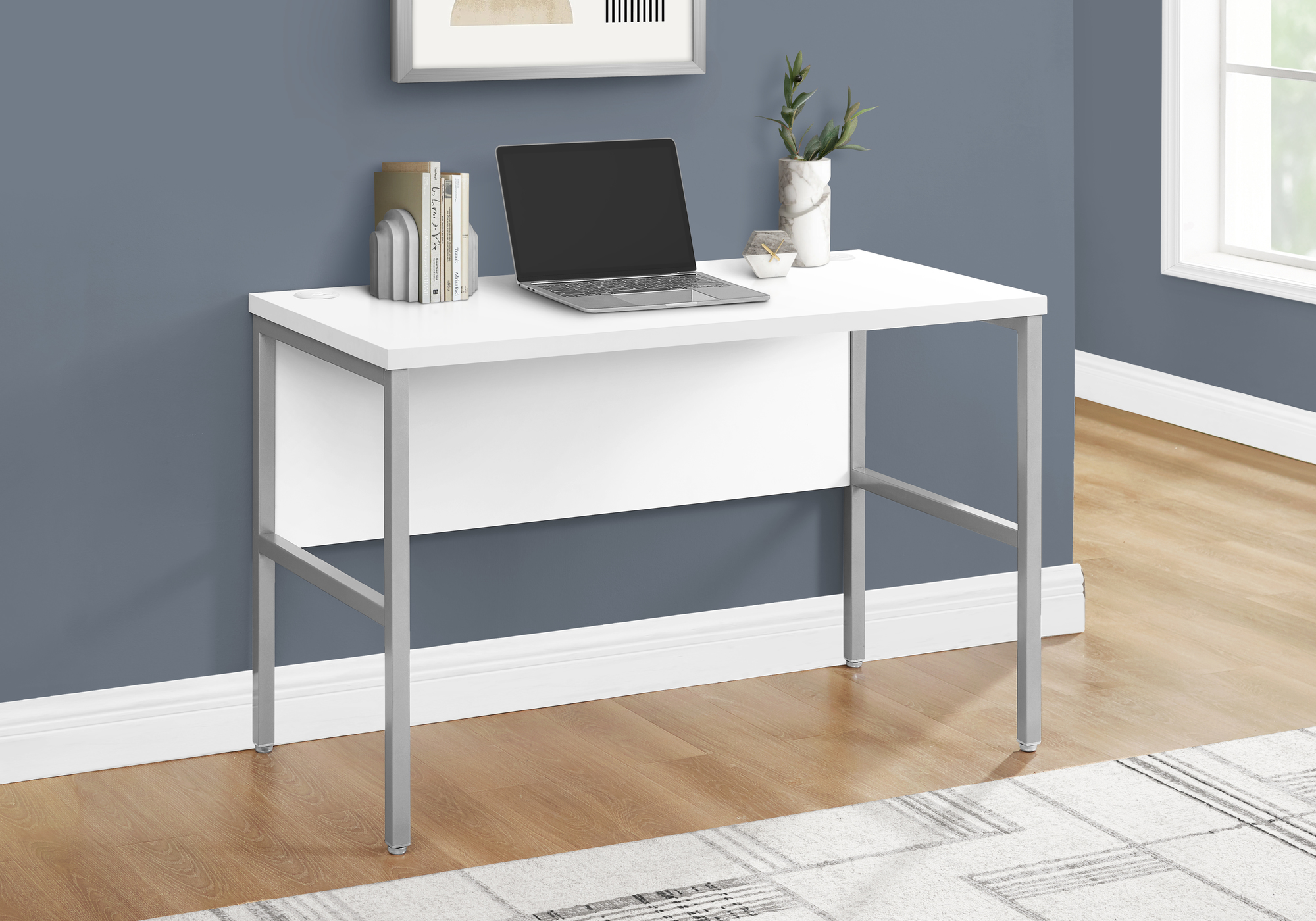 Computer Desk, 48″L, Work, Home Office, Commercial Grade, White Laminate, Silver Metal, Contemporary