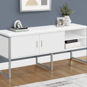 Office Credenza, 72"L, Home Office, Work, Storage Doors, Commercial Grade, White Laminate, Silver Metal, Contemporary