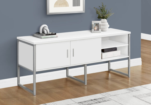 Office Credenza, 72″L, Home Office, Work, Storage Doors, Commercial Grade, White Laminate, Silver Metal, Contemporary