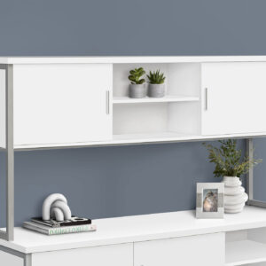 Office Hutch, 72"L, Work, Storage Doors, Home Office, Commercial Grade, White Laminate, Silver Metal, Contemporary