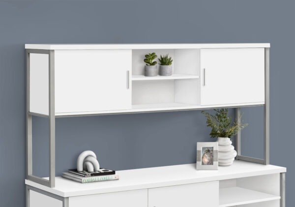 Office Hutch, 72″L, Work, Storage Doors, Home Office, Commercial Grade, White Laminate, Silver Metal, Contemporary