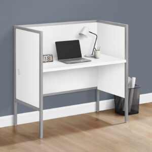 Office Cubicle, 48"L, Desk, Work, Commercial Grade, White Laminate, Silver Metal, Contemporary, Modern