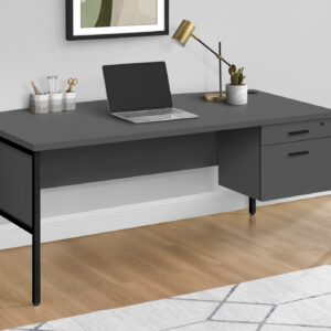 Computer Desk, 72"L, Home Office, Work, Laptop, Commercial Grade, File Storage Drawer, Grey Laminate, Black Metal, Contemporary, Modern