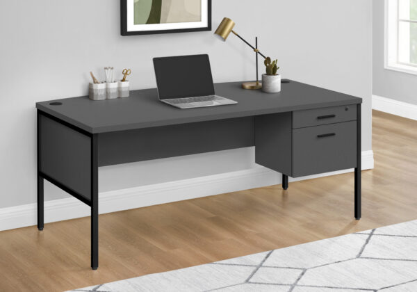 Computer Desk, 72″L, Home Office, Work, Laptop, Commercial Grade, File Storage Drawer, Grey Laminate, Black Metal, Contemporary, Modern