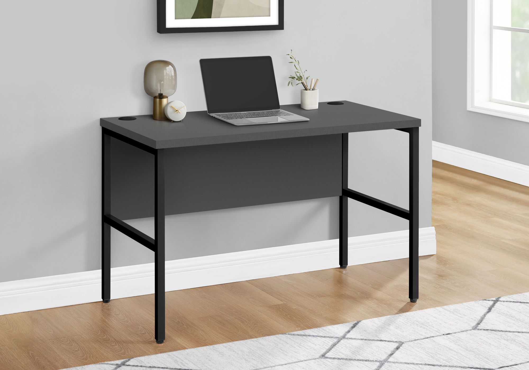 Computer Desk, 48″L, Work, Home Office, Commercial Grade, Grey Laminate, Black Metal, Contemporary