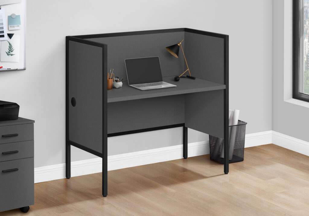 Office Cubicle, 48″L, Desk, Work, Commercial Grade, Grey Laminate, Black Metal, Contemporary, Modern