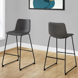 Office Chair, Bar Height, Standing, Computer Desk, Work, Grey Leather Look, Black Metal, Contemporary, Modern