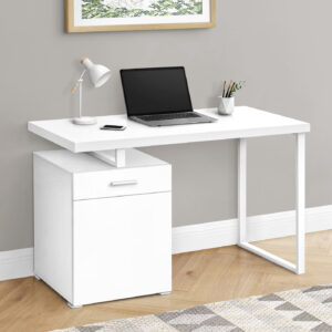 Computer Desk, Home Office, Laptop, Left, Right Set-up, Storage Drawers, 48"L, Work, White Laminate, White Metal, Contemporary, Modern
