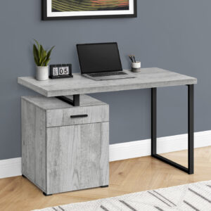 Computer Desk, Home Office, Laptop, Left, Right Set-up, Storage Drawers, 48"L, Work, Grey Laminate, Black Metal, Contemporary, Modern