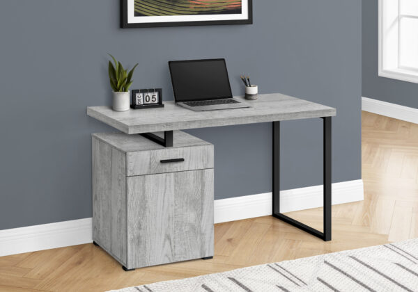 Computer Desk, Home Office, Laptop, Left, Right Set-up, Storage Drawers, 48″L, Work, Grey Laminate, Black Metal, Contemporary, Modern