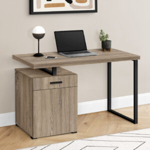 Computer Desk, Home Office, Laptop, Left, Right Set-up, Storage Drawers, 48"L, Work, Brown Laminate, Black Metal, Contemporary, Modern