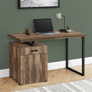 Computer Desk, Home Office, Laptop, Left, Right Set-up, Storage Drawers, 48"L, Work, Brown Laminate, Black Metal, Contemporary, Modern