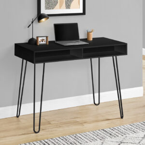 Computer Desk, Home Office, Laptop, Left, Right Set-up, Storage Drawers, 40"L, Work, Black Laminate, Black Metal, Contemporary, Modern