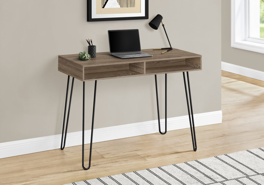 Computer Desk, Home Office, Laptop, Left, Right Set-up, Storage Drawers, 40″L, Work, Brown Laminate, Black Metal, Contemporary, Modern