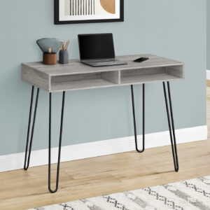 Computer Desk, Home Office, Laptop, Left, Right Set-up, Storage Drawers, 40"L, Work, Grey Laminate, Black Metal, Contemporary, Modern