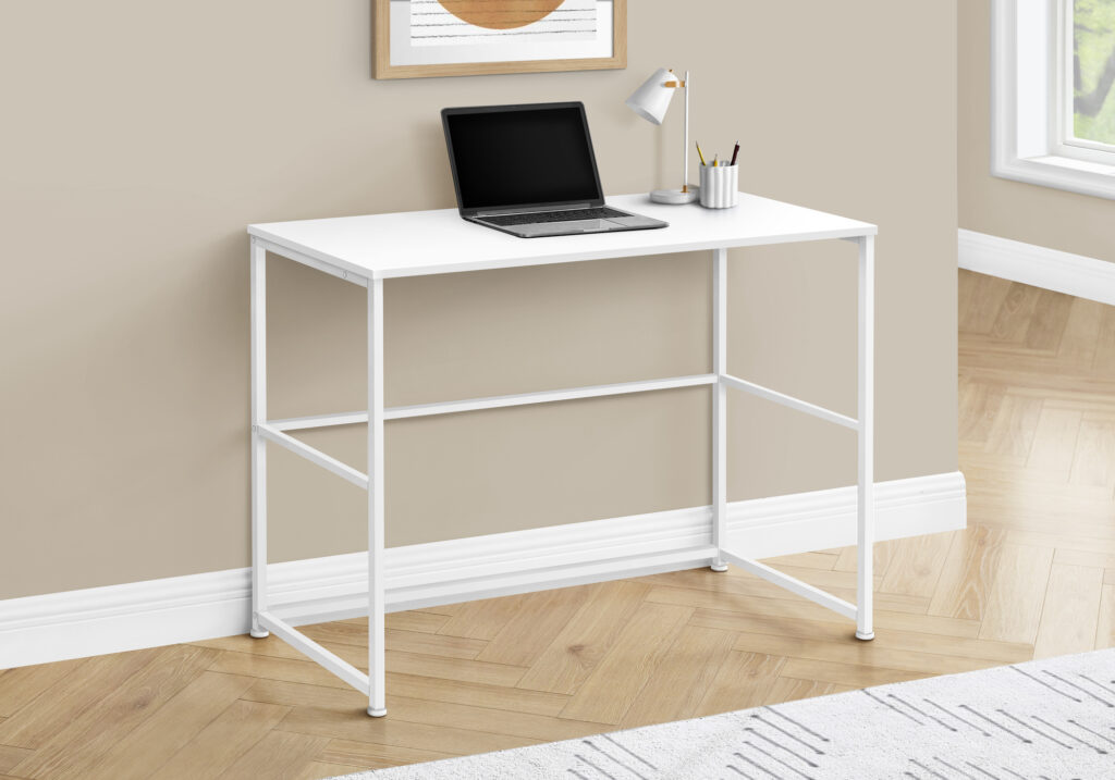 Computer Desk, Home Office, Laptop, Left, Right Set-up, Storage Drawers, 40″L, Work, White Laminate, White Metal, Contemporary, Modern