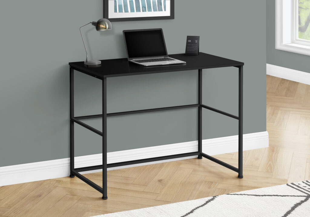 Computer Desk, Home Office, Laptop, Left, Right Set-up, Storage Drawers, 40″L, Work, Black Laminate, Black Metal, Contemporary, Modern