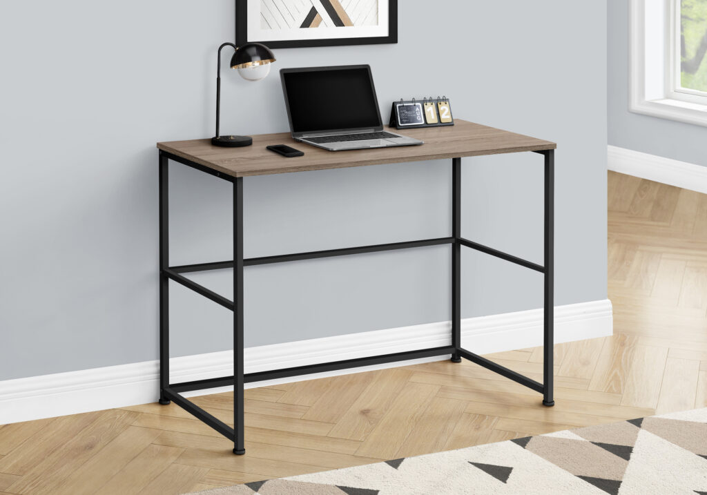 Computer Desk, Home Office, Laptop, Left, Right Set-up, Storage Drawers, 40″L, Work, Brown Laminate, Black Metal, Contemporary, Modern