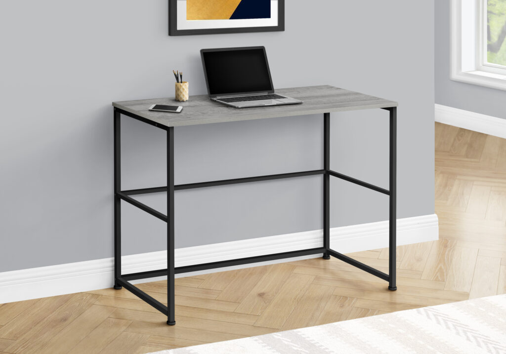 Computer Desk, Home Office, Laptop, Left, Right Set-up, Storage Drawers, 40″L, Work, Grey Laminate, Black Metal, Contemporary, Modern