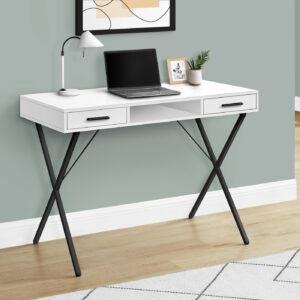 Computer Desk, Home Office, Laptop, Left, Right Set-up, Storage Drawers, 42"L, Work, White Laminate, Black Metal, Contemporary, Modern