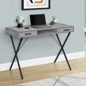 Computer Desk, Home Office, Laptop, Left, Right Set-up, Storage Drawers, 42"L, Work, Grey Laminate, Black Metal, Contemporary, Modern