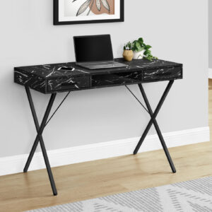 Computer Desk, Home Office, Laptop, Left, Right Set-up, Storage Drawers, 42"L, Work, Black Marble Look Laminate, Black Metal, Contemporary, Modern