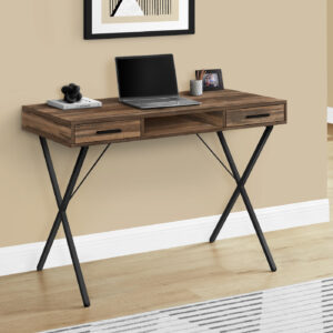 Computer Desk, Home Office, Laptop, Left, Right Set-up, Storage Drawers, 42"L, Work, Brown Laminate, Black Metal, Contemporary, Modern