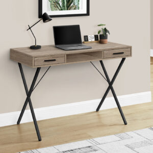 Computer Desk, Home Office, Laptop, Left, Right Set-up, Storage Drawers, 42"L, Work, Brown Laminate, Black Metal, Contemporary, Modern