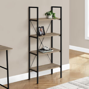 Bookshelf, Bookcase, 4 Tier, 48"H, Office, Bedroom, Brown Laminate, Black Metal, Contemporary, Modern