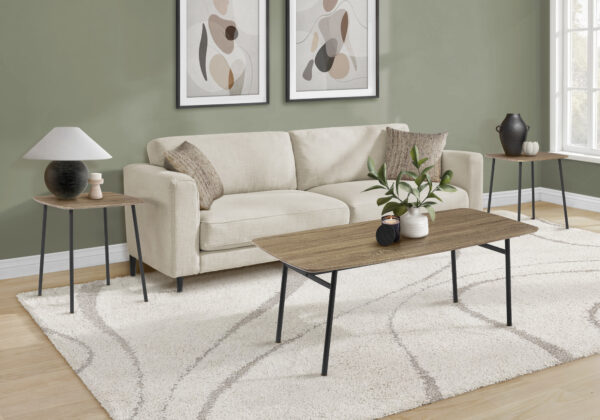 Table Set, 3pcs Set, Coffee, End, Living Room, Dark Taupe Laminate, Black Metal, Contemporary, Modern
