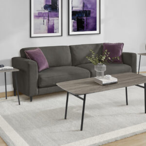Table Set, 3pcs Set, Coffee, End, Living Room, Grey Laminate, Black Metal, Contemporary, Modern