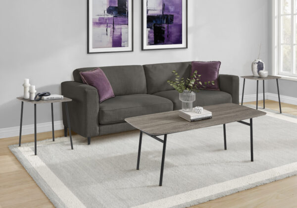 Table Set, 3pcs Set, Coffee, End, Living Room, Grey Laminate, Black Metal, Contemporary, Modern