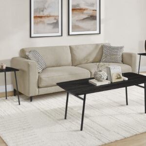 Table Set, 3pcs Set, Coffee, End, Living Room, Black Oak Laminate, Black Metal, Contemporary, Modern