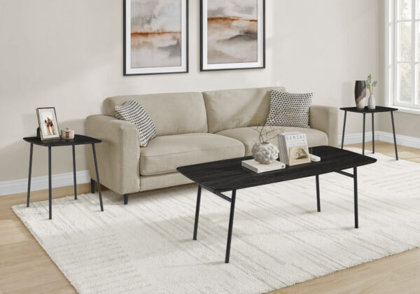 Table Set, 3pcs Set, Coffee, End, Living Room, Black Oak Laminate, Black Metal, Contemporary, Modern