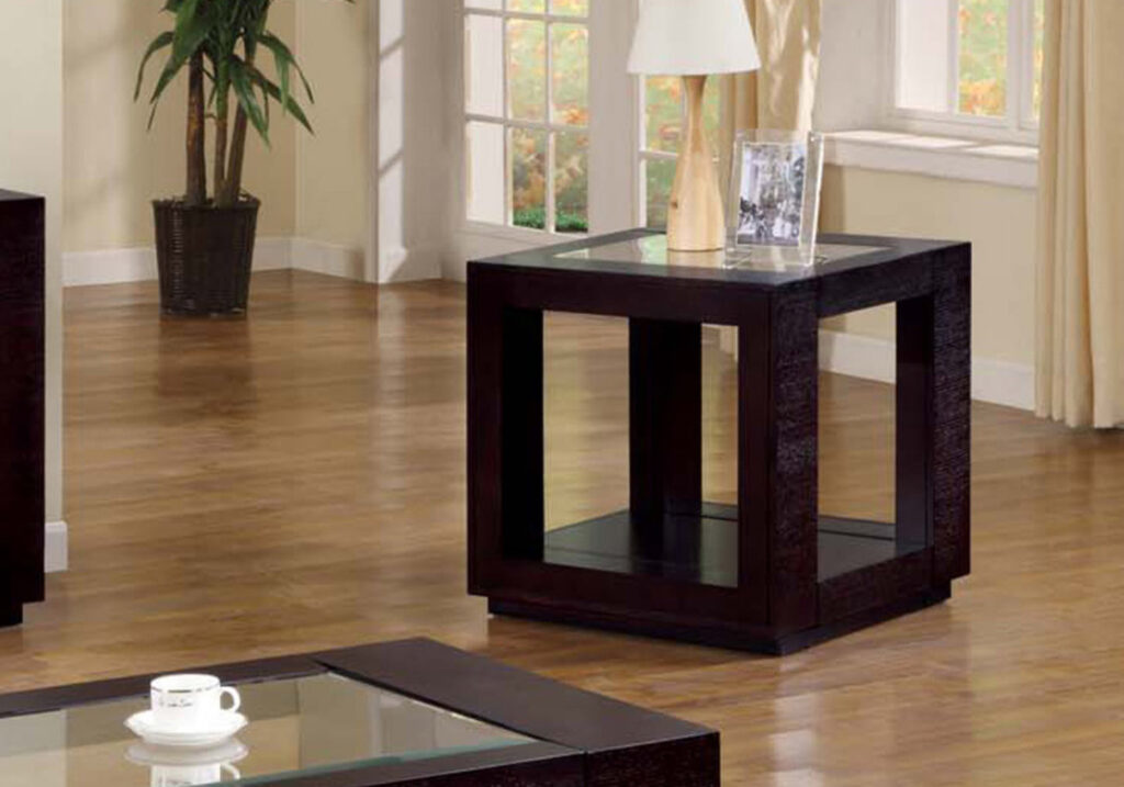 Espresso veneer glass insert accent table