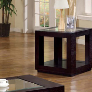 Espresso veneer glass insert accent table