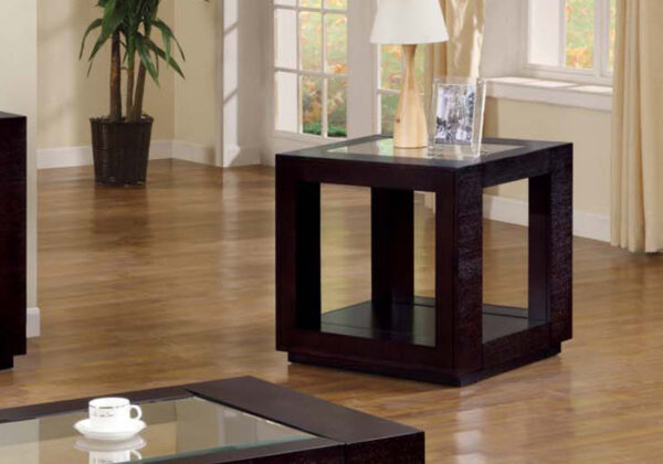 Espresso veneer glass insert accent table