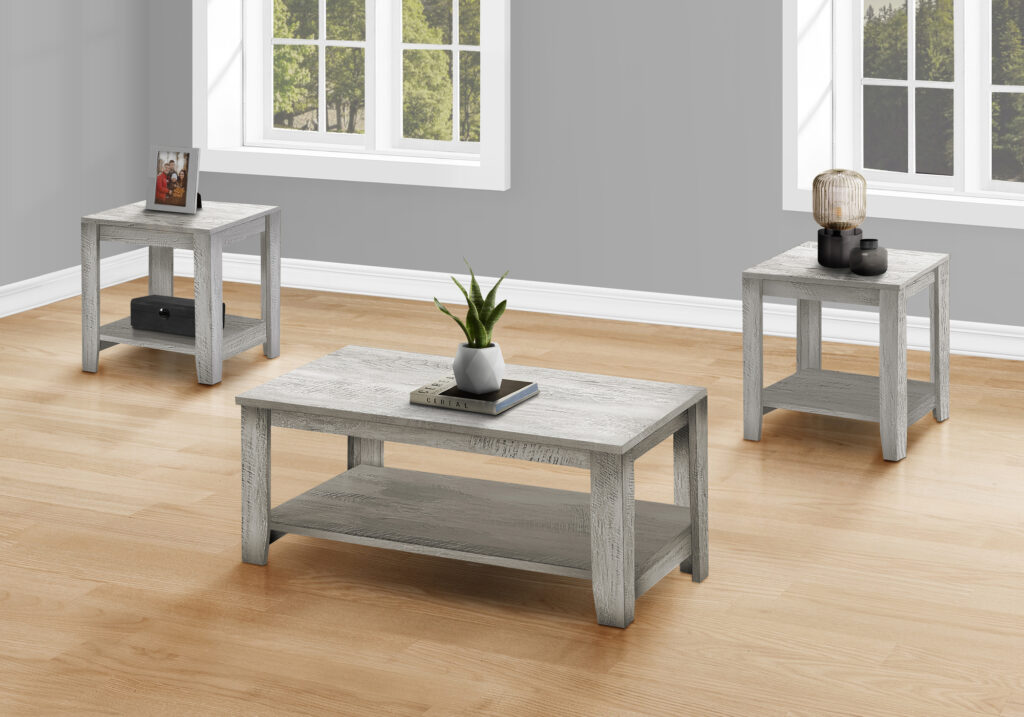 Table Set, 3pcs Set, Coffee, End, Side, Accent, Living Room, Grey Laminate, Transitional