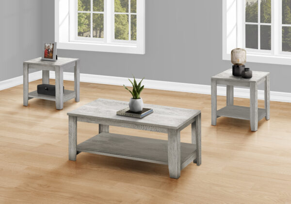 Table Set, 3pcs Set, Coffee, End, Side, Accent, Living Room, Grey Laminate, Transitional