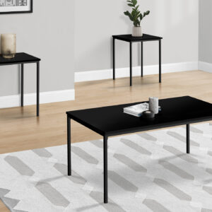 Table Set, 3pcs Set, Coffee, End, Black Metal, Black Laminate, Contemporary, Modern
