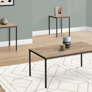 Table Set, 3pcs Set, Coffee, End, Black Metal, Dark Taupe Laminate, Contemporary, Modern