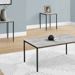 Table Set, 3pcs Set, Coffee, End, Black Metal, Grey Laminate, Contemporary, Modern