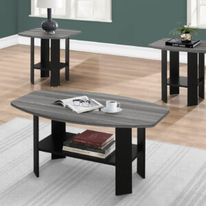 Table Set, 3pcs Set, Coffee, End, Side, Accent, Living Room, Black And Grey Laminate, Transitional