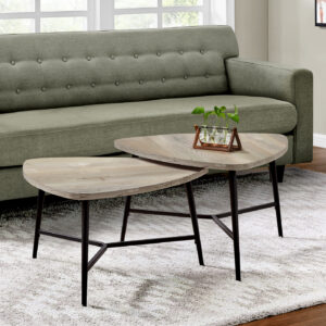 Table Set, 2pcs Set, Coffee, End, Side, Accent, Living Room, Beige Laminate, Black Metal, Contemporary, Modern