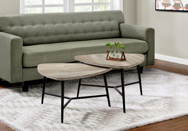 Table Set, 2pcs Set, Coffee, End, Side, Accent, Living Room, Beige Laminate, Black Metal, Contemporary, Modern