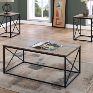 Table Set, 3pcs Set, Coffee, End, Side, Accent, Living Room, Brown Laminate, Black Metal, Contemporary, Modern
