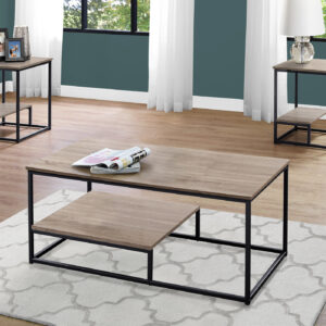 Table Set, 3pcs Set, Coffee, End, Side, Accent, Living Room, Brown Laminate, Black Metal, Contemporary, Modern