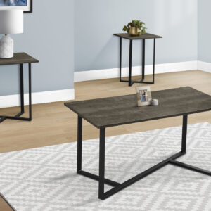 Table Set, 3pcs Set, Coffee, End, Living Room, Dark Bronze Laminate, Black Metal, Contemporary, Modern