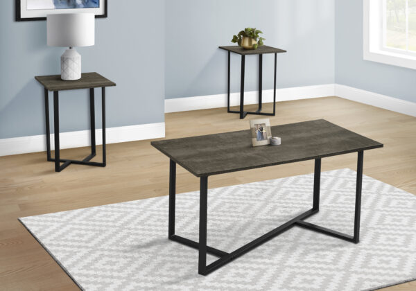Table Set, 3pcs Set, Coffee, End, Living Room, Dark Bronze Laminate, Black Metal, Contemporary, Modern