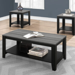 Table Set, 3pcs Set, Coffee, End, Side, Accent, Living Room, Black And Grey Laminate, Transitional